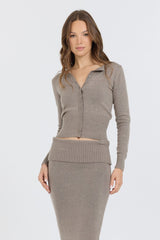 Stone Grey Slim Fit Knit Button Down | Vintage Havana Women