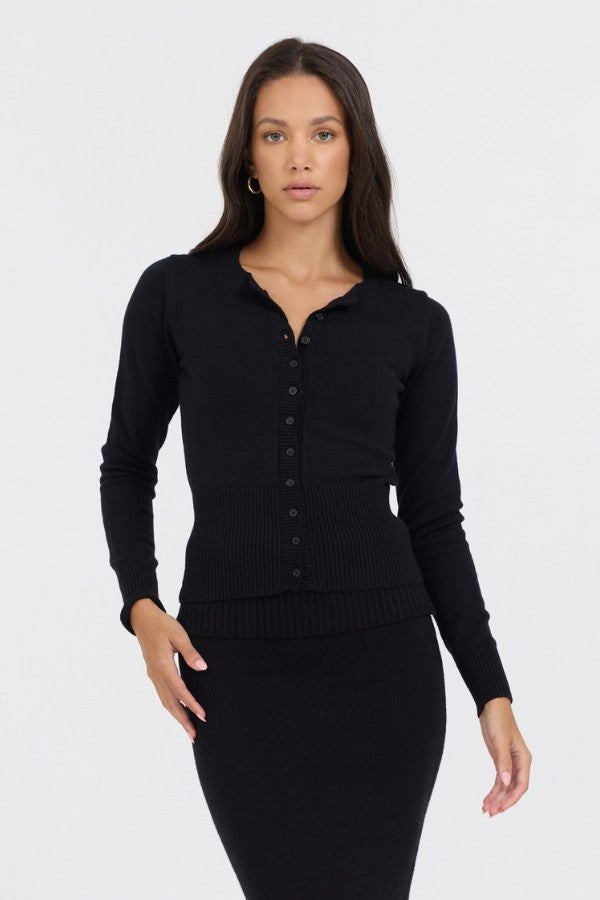 Black Slim Fit Knit Button Down | Vintage Havana Women