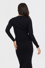 Black Slim Fit Knit Button Down | Vintage Havana Women
