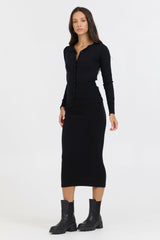 Black Slim Fit Knit Button Down | Vintage Havana Women