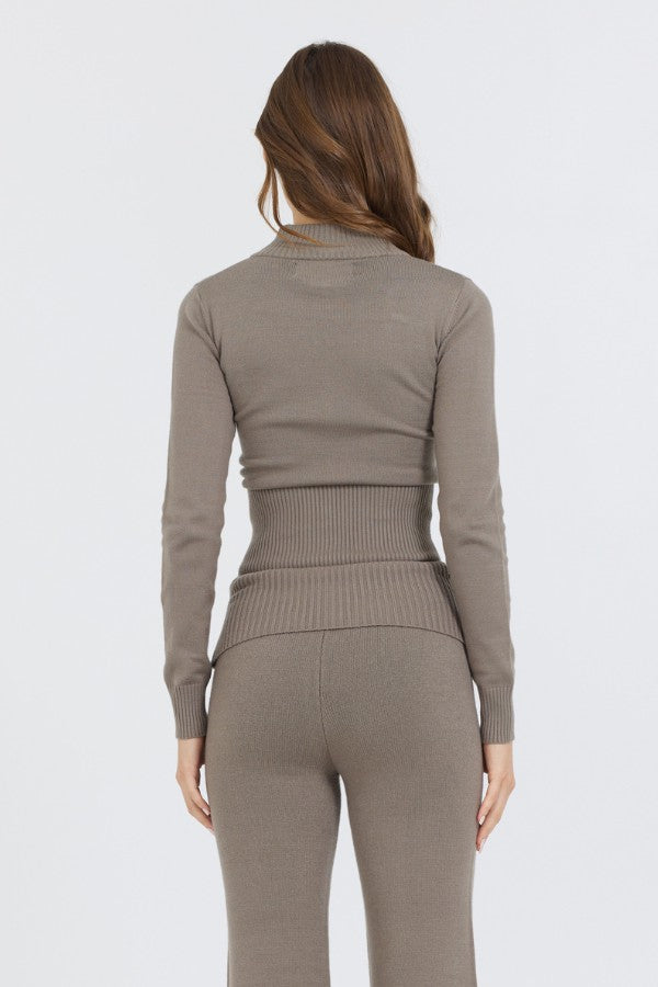 Olive Grey Slim Fit Knit Quarter Zip | Vintage Havana Women