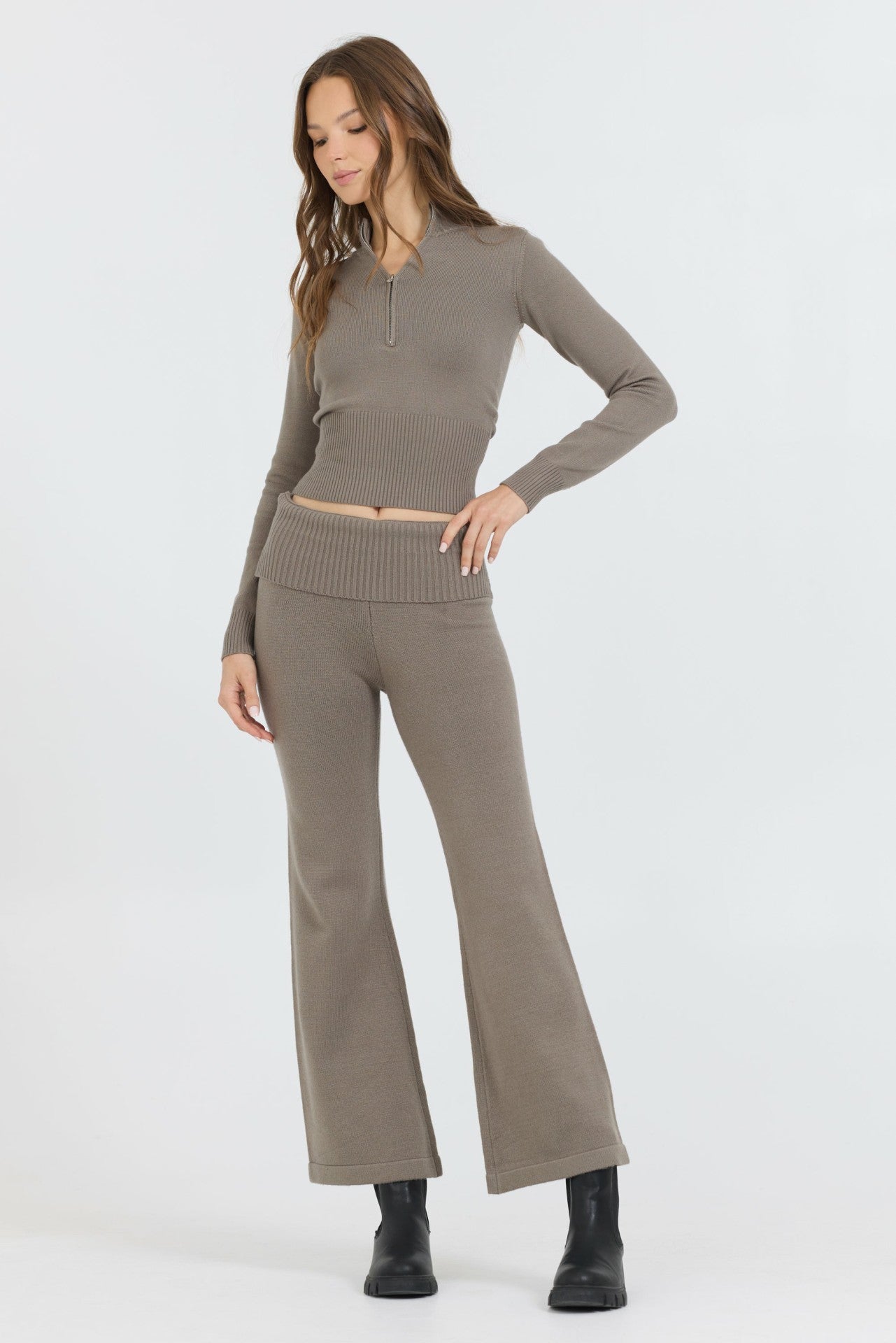 Olive Grey Slim Fit Knit Quarter Zip | Vintage Havana Women