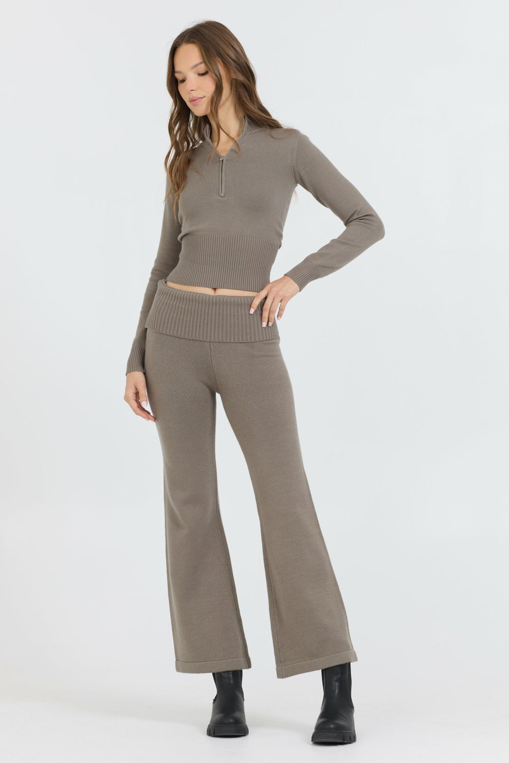 Olive Grey Slim Fit Knit Quarter Zip | Vintage Havana Women