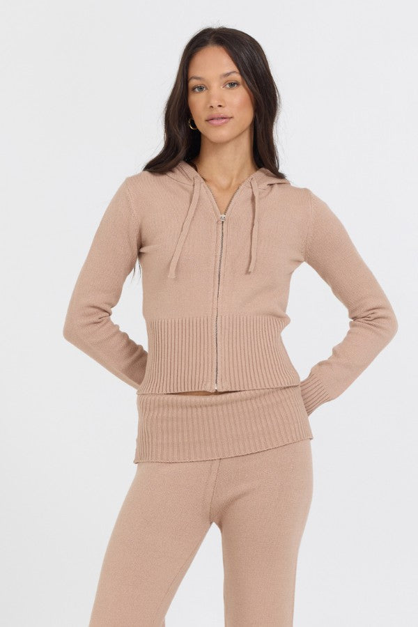 Salted Caramel Slim Fit Knit Zip Up | Vintage Havana Women