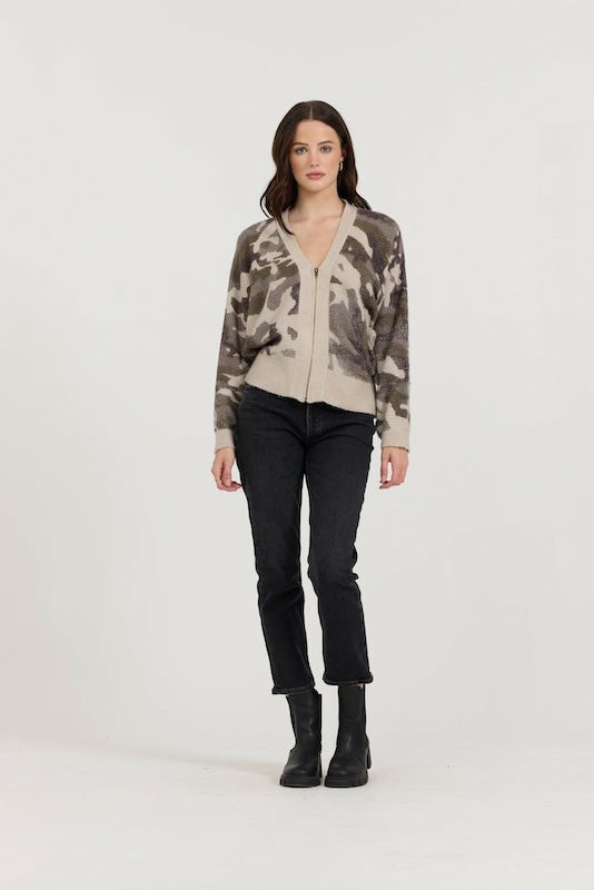 Forest Fog Camo Zip Up Sweater | Vintage Havana Women