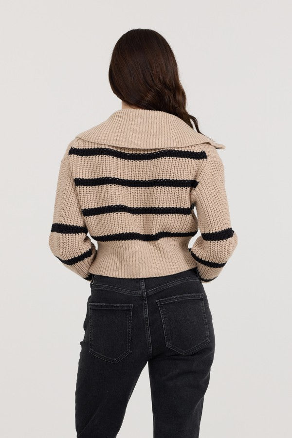 Puddle W/ Black Stripe Double Zip Sweater | Vintage Havana Women