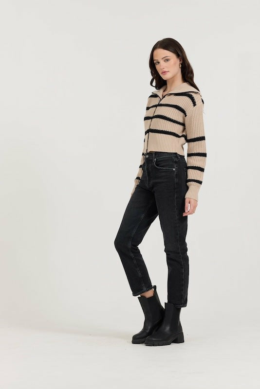 Puddle W/ Black Stripe Double Zip Sweater | Vintage Havana Women