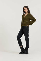 Deep Olive Fitted Utilty Cardigan | Vintage Havana Women