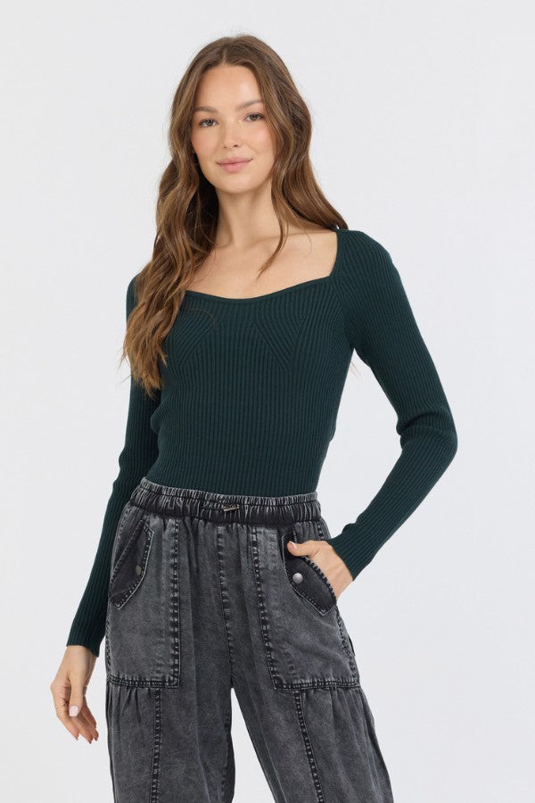 Black Rib Knit Long Sleeve Top | Vintage Havana Women