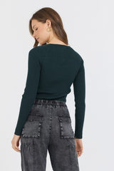 Black Rib Knit Long Sleeve Top | Vintage Havana Women