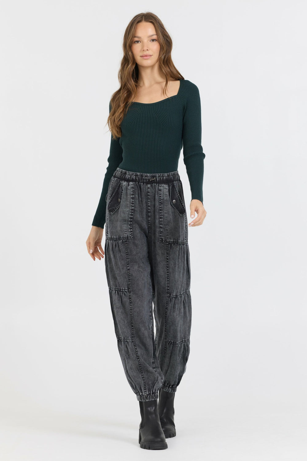 Black Rib Knit Long Sleeve Top | Vintage Havana Women