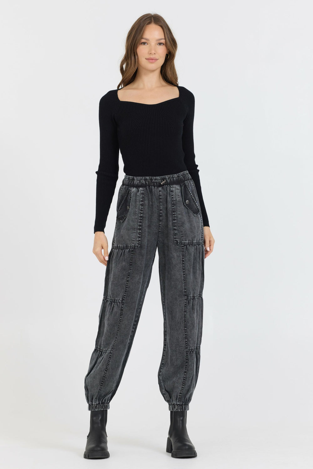 Black Rib Knit Long Sleeve Top | Vintage Havana Women
