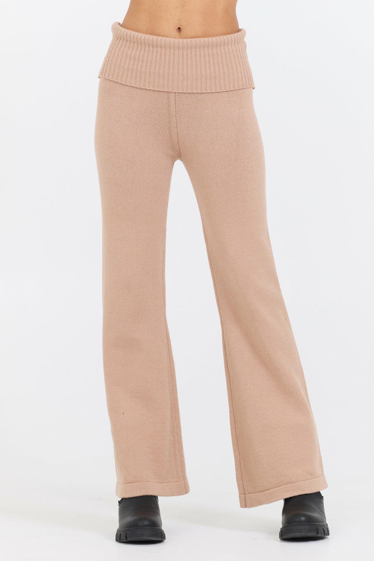 Salted Caramel Slim Fit Knit Fold Over Flare Pant | Vintage Havana Women