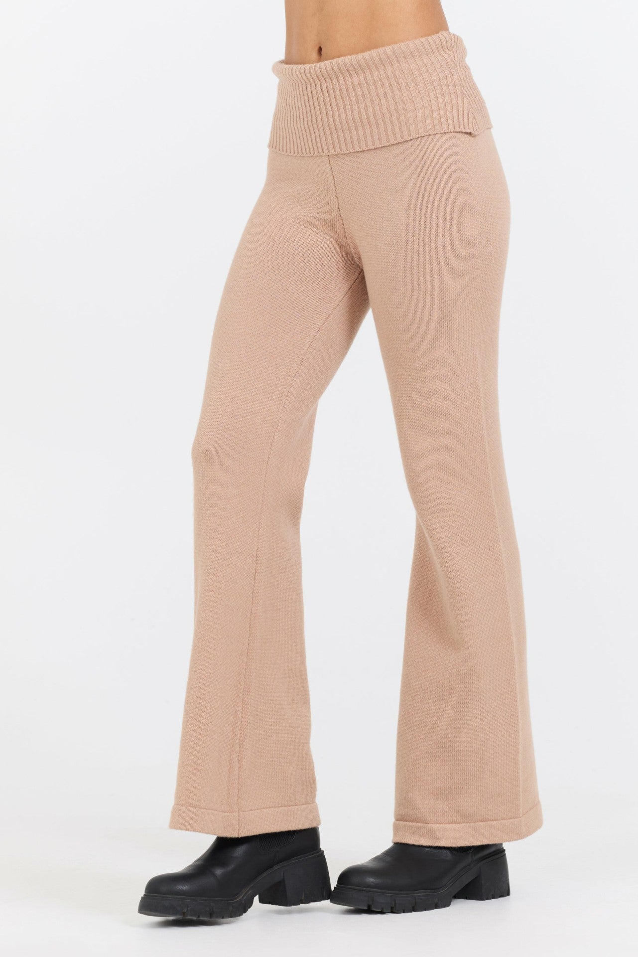 Salted Caramel Slim Fit Knit Fold Over Flare Pant | Vintage Havana Women