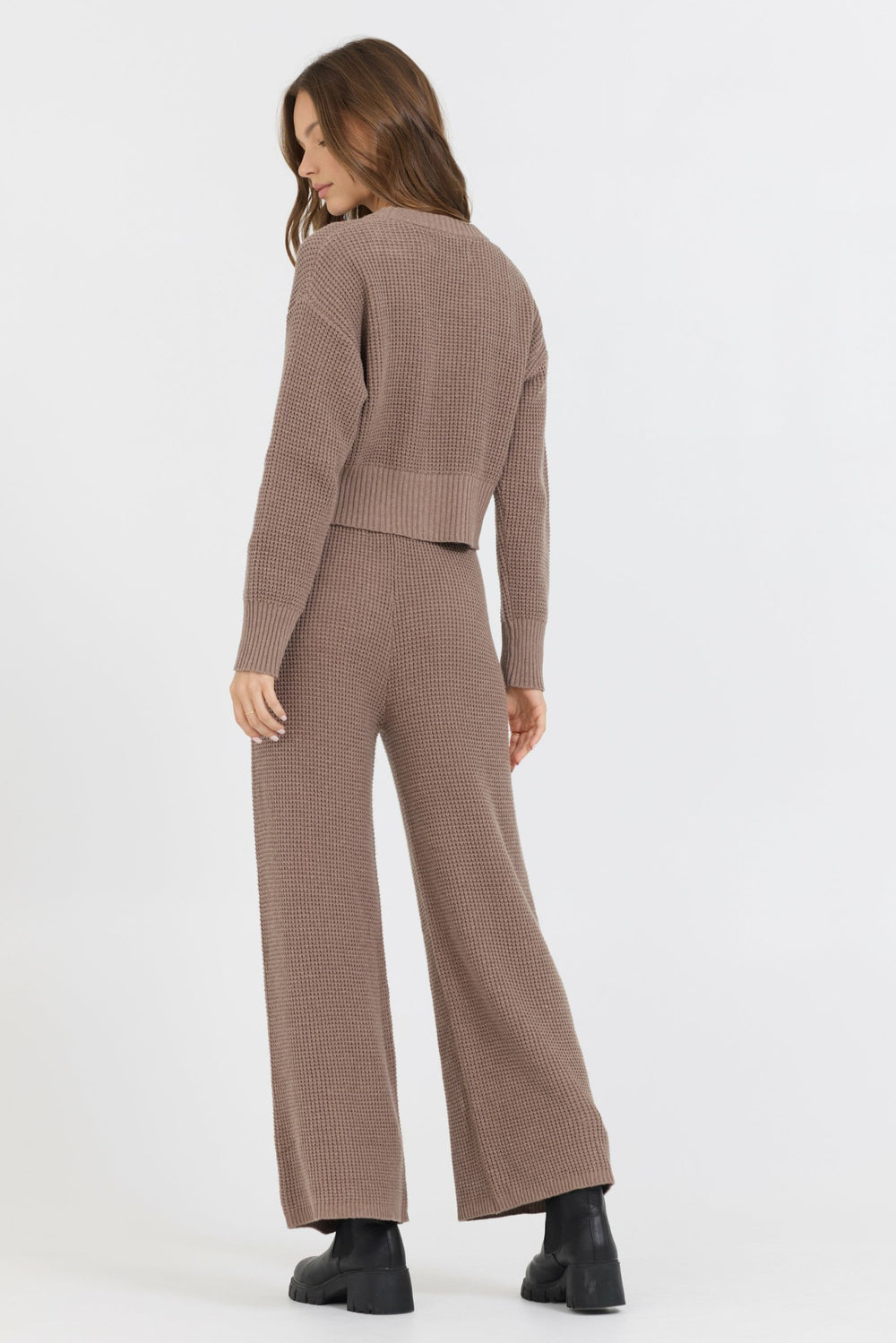 Heather Brown Waffle Knit Flare Pant | Vintage Havana Women