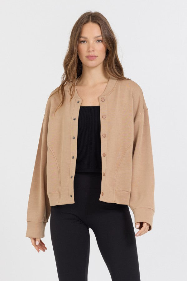 Caramel Heavy Cloud Fleece Bomber Jacket | Vintage Havana Women