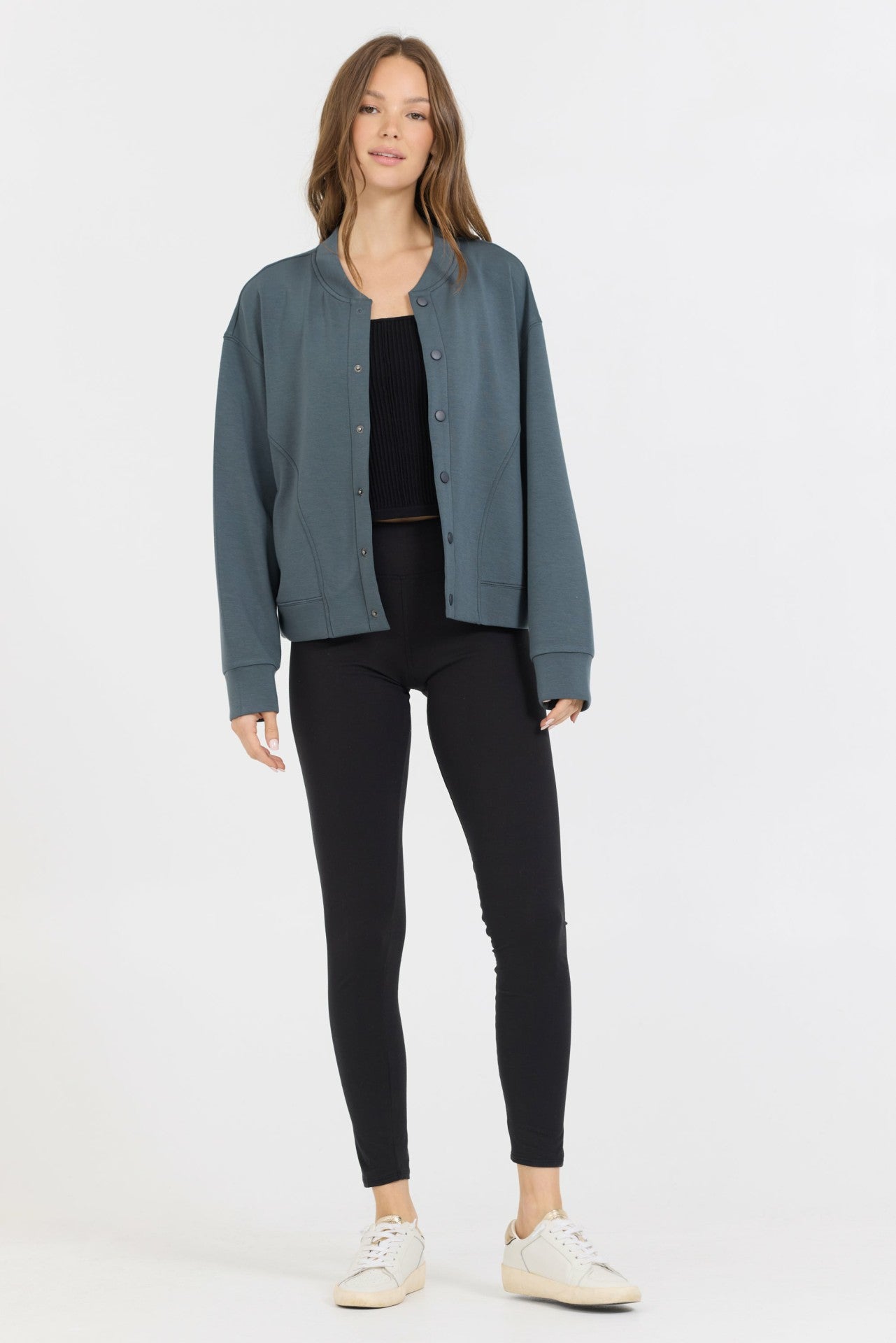 Mountain Grey Heavy Cloud Fleece Bomber Jacket | Vintage Havana Women