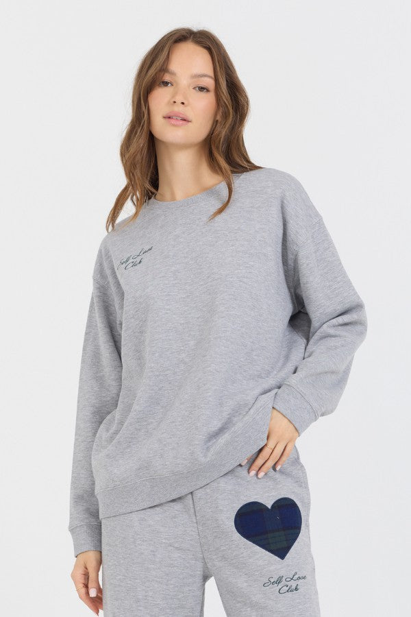 Heather Grey Essential Fleece Crew W/ Self Love Club Crewneck | Vintage Havana Women