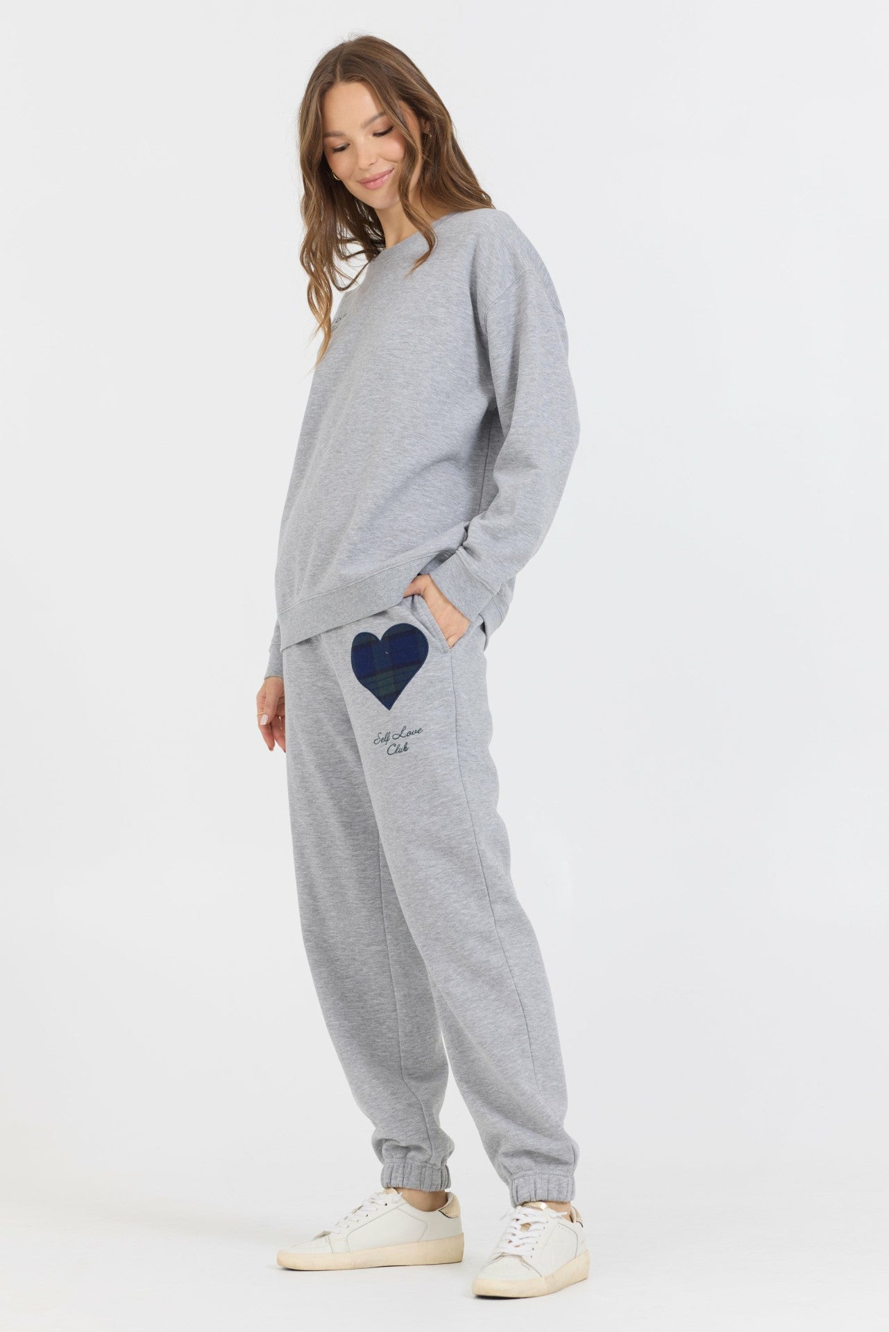 Heather Grey Essential Fleece Crew W/ Self Love Club Crewneck | Vintage Havana Women