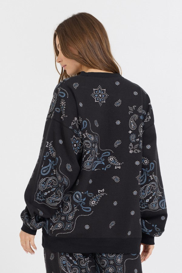Black Bandana Printed Fleece Crewneck | Vintage Havana Women