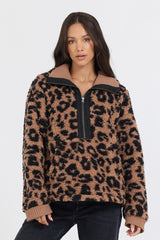Leopard Print Sherpa Quarter Zip | Vintage Havana Women