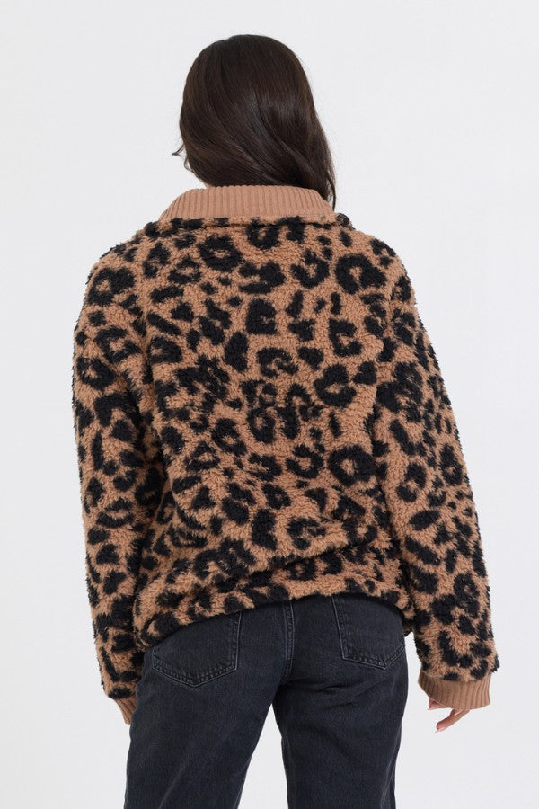 Leopard Print Sherpa Quarter Zip | Vintage Havana Women