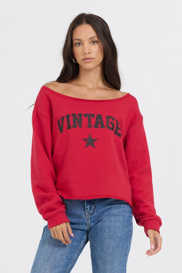 Red Off Shoulder Graphic Top | Vintage Havana Women