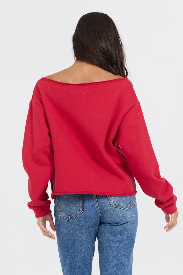 Red Off Shoulder Graphic Top | Vintage Havana Women