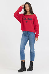 Red Off Shoulder Graphic Top | Vintage Havana Women