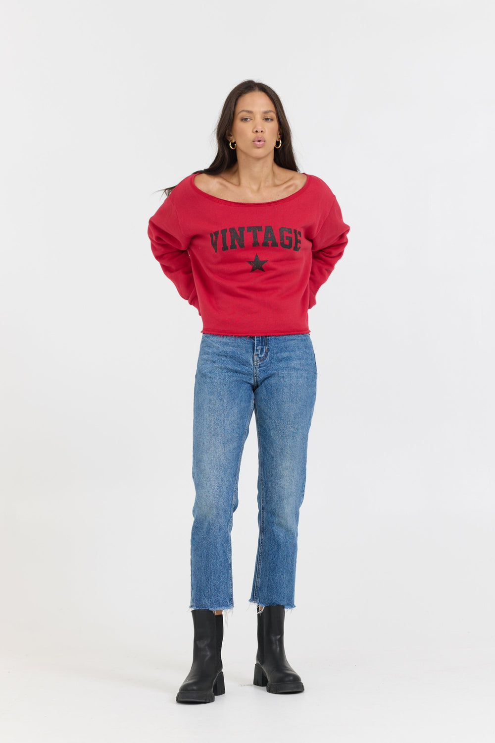 Red Off Shoulder Graphic Top | Vintage Havana Women