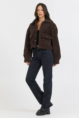 Espresso Sherpa Jacket W/ Quilted Pockets | Vintage Havana Women