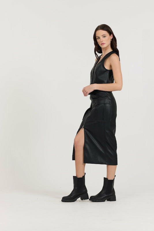 Black Leather Button Front Vest | Vintage Havana Women
