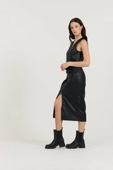 Black Leather Button Front Vest | Vintage Havana Women