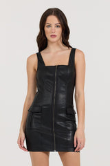 Black Leather Zip Front Dress | Vintage Havana Women