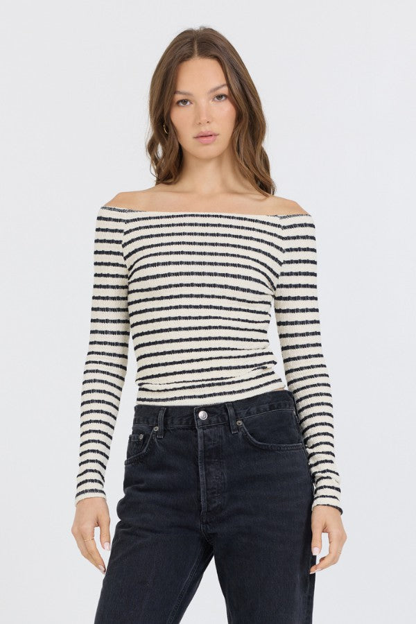 Ivory Black Fitted Off The Shoulder Top | Vintage Havana Women