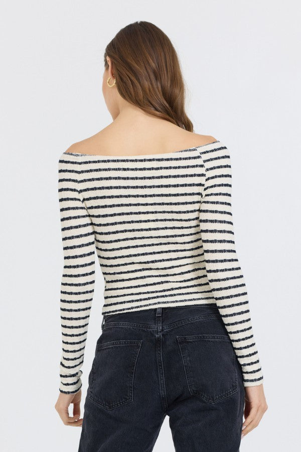 Ivory Black Fitted Off The Shoulder Top | Vintage Havana Women
