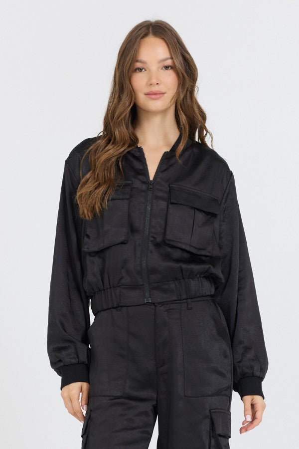 Black Heavy Satin Bomber | Vintage Havana Women