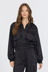 Black Heavy Satin Bomber | Vintage Havana Women