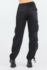 Black Heavy Satin Cargo Pants | Vintage Havana Women
