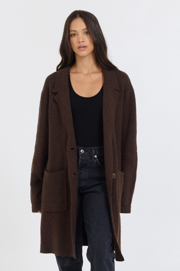 Deep Brown Sweater Mid Length Coat | Vintage Havana Women