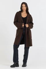 Deep Brown Sweater Mid Length Coat | Vintage Havana Women