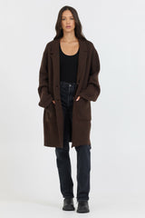 Deep Brown Sweater Mid Length Coat | Vintage Havana Women
