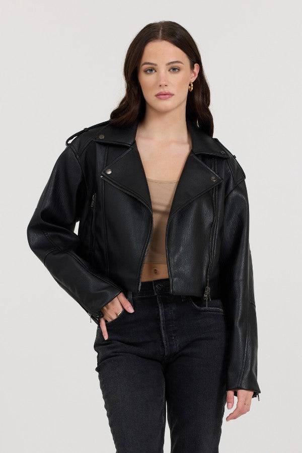 Black Leather Moto Jacket | Vintage Havana Women