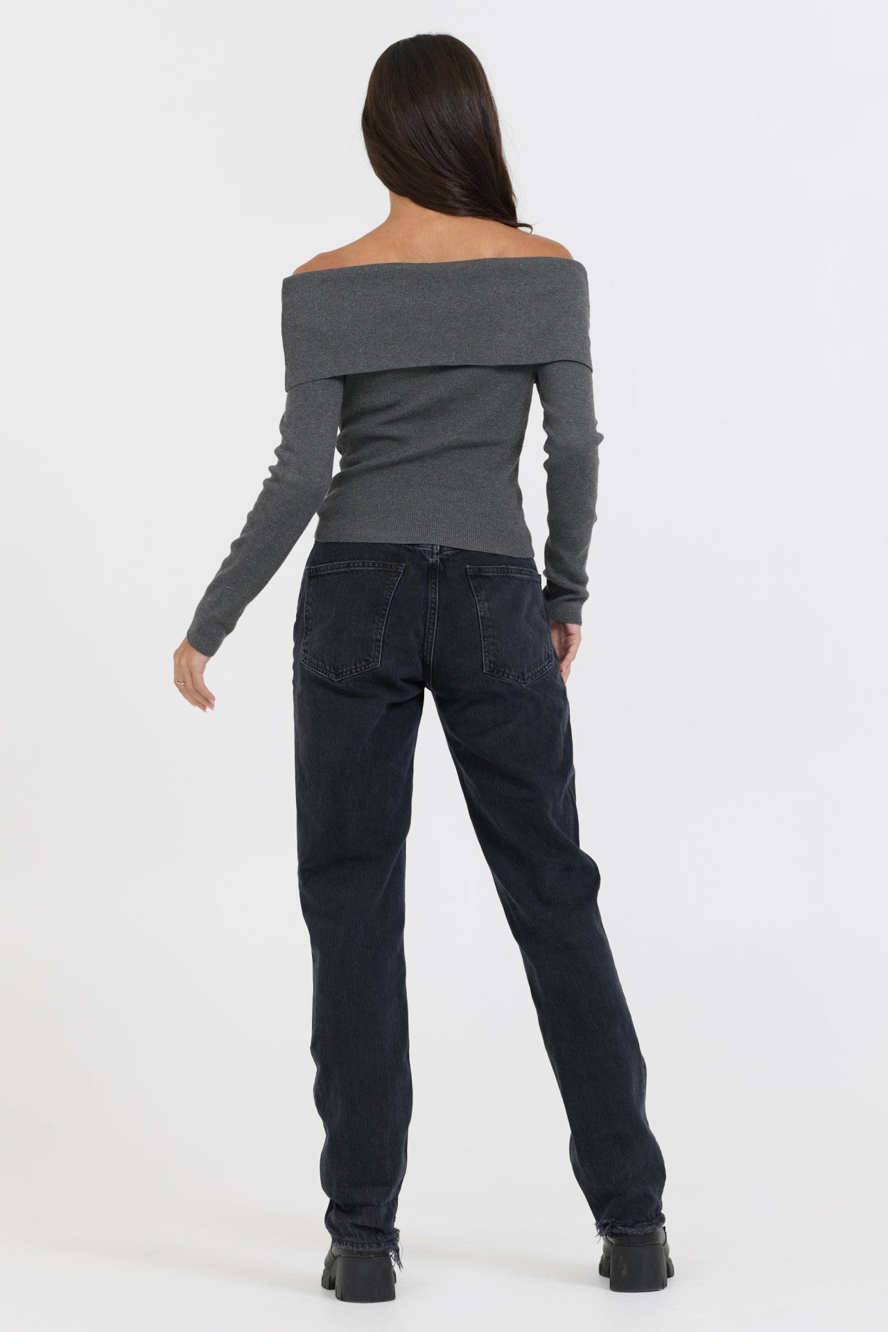 Heather Charcoal Off Shoulder Sweater | Vintage Havana Women
