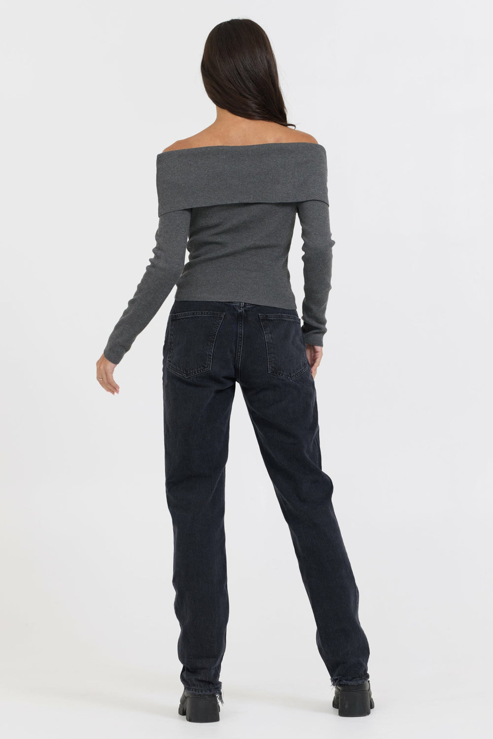 Heather Charcoal Off Shoulder Sweater | Vintage Havana Women
