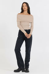 Heather Oatmeal Off Shoulder Sweater | Vintage Havana Women