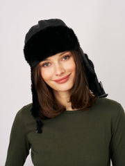FUR TRAPPER HAT - BLACK | Vintage Havana Women