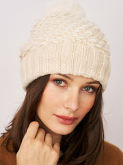 TURN UP POMPOM HAT - CREAM | Vintage Havana Women