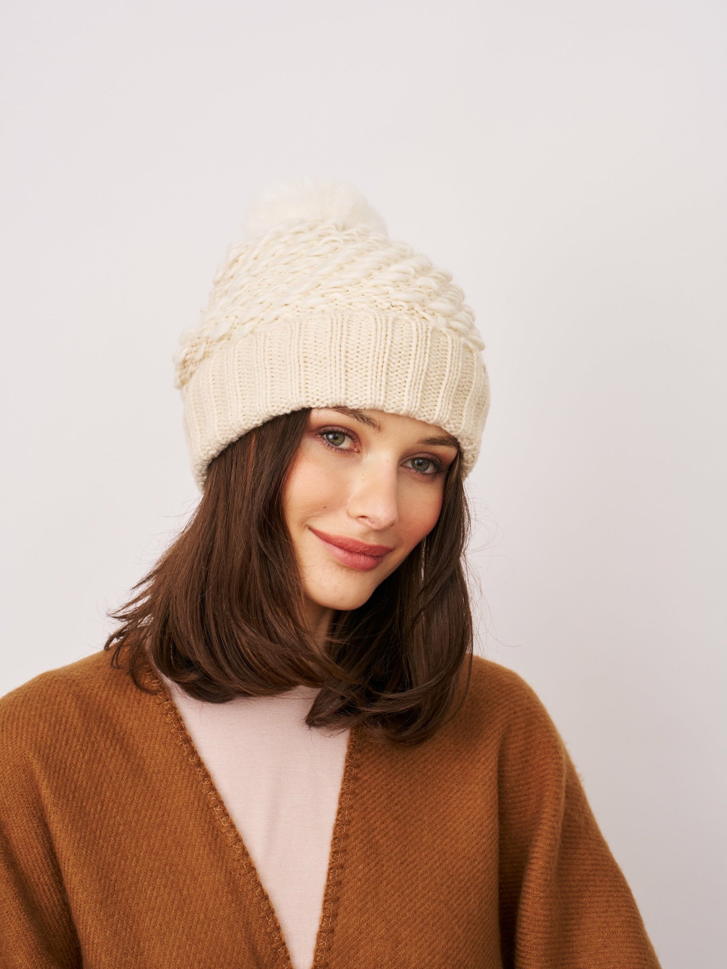 TURN UP POMPOM HAT - CREAM | Vintage Havana Women