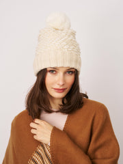 TURN UP POMPOM HAT - CREAM | Vintage Havana Women